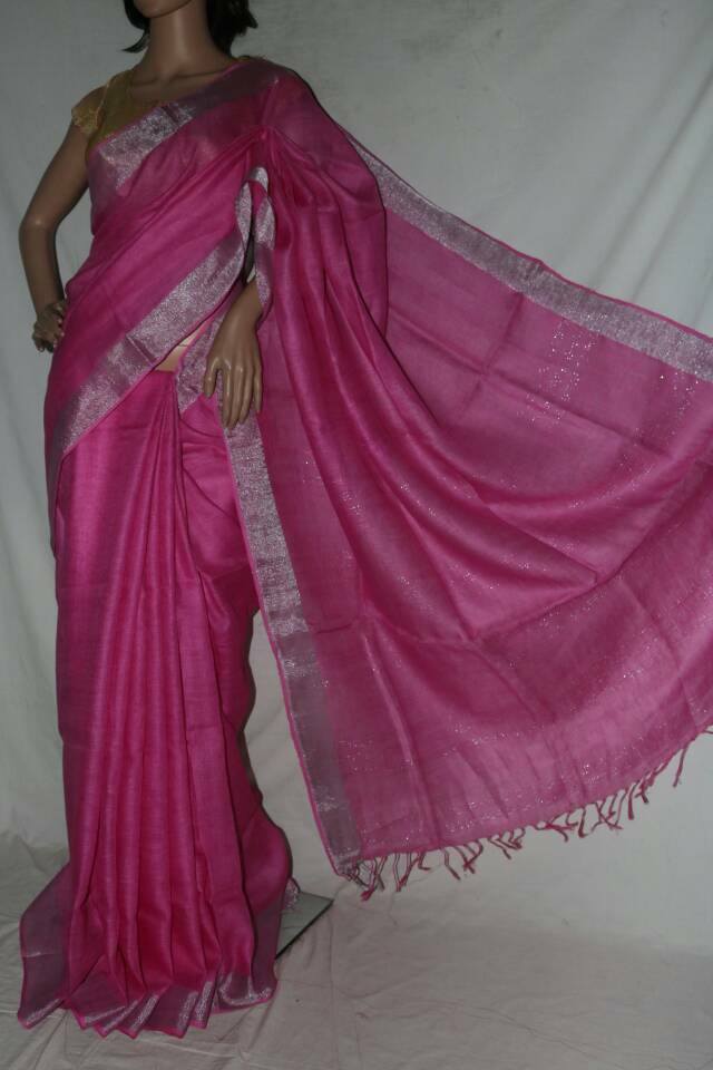 PINK COLOR LINEN SILK SAREE.