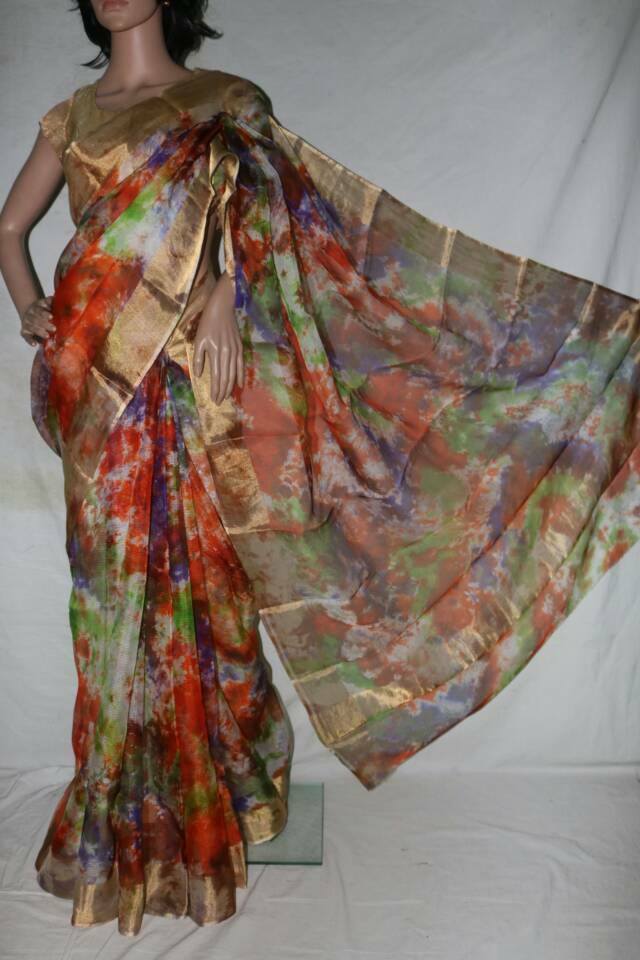 MULTY COLOR SHIBORI DYED SILK KOTA SAREE.