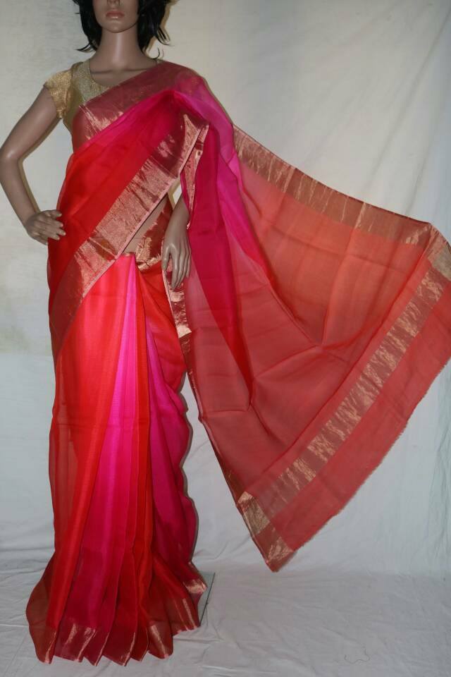 ORANGE PINK SHADED SILK KOTA SAREE.