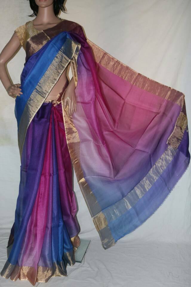 BLUE PINK SHADED SILK KOTA SAREE.