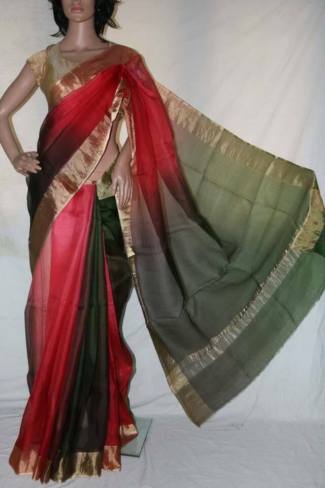 GREEN & RED SHADED SILK KOTA SAREE.