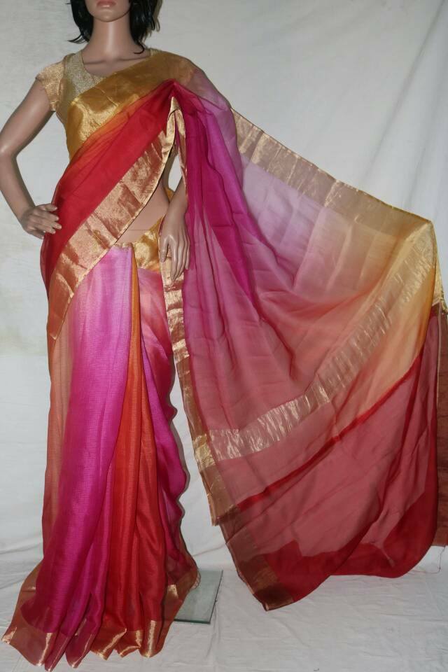 PINK & RED SHADED SILK KOTA SAREE.