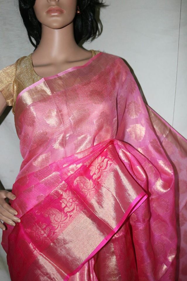 PINK SHADED SILK KOTA SAREE WITH SELF WEAVED DESIGN.