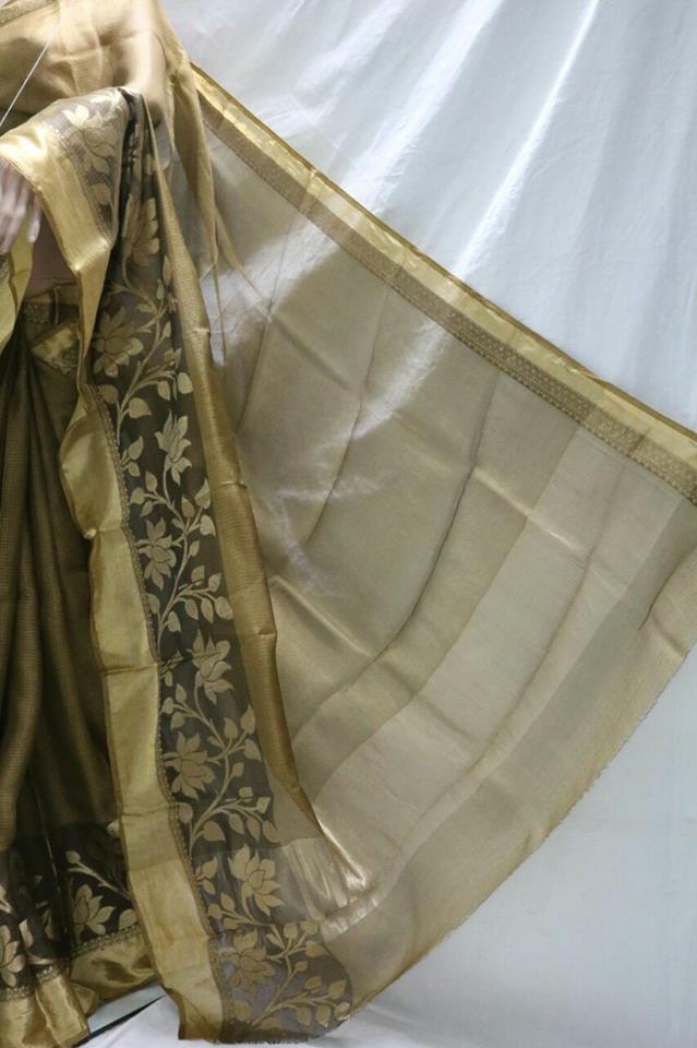 BROWN SILK KOTA SAREE WITH SELF WEAVED DESIGN.