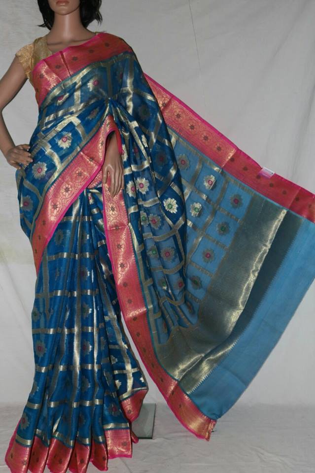 BLUE COLOR PURE SILK KOTA SAREE.