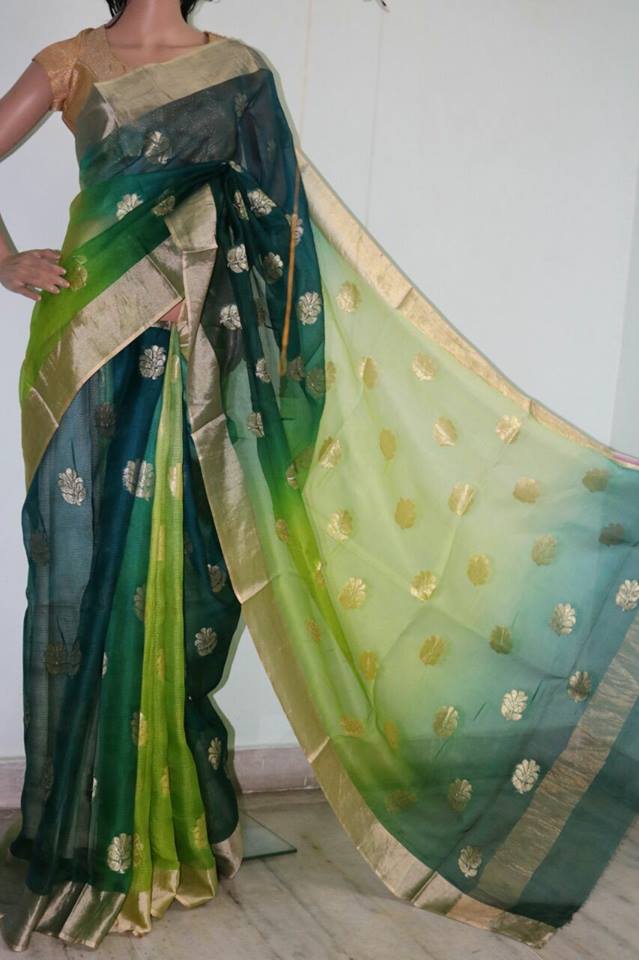 MULTI SHADED SILK KOTA WITH SELF WEAVED DESIGN.