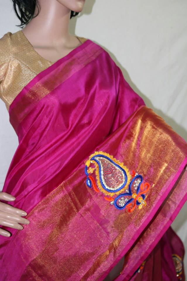 MAZANTHA PINK UPPADA PATTU SAREE WITH MOGGOM WORK