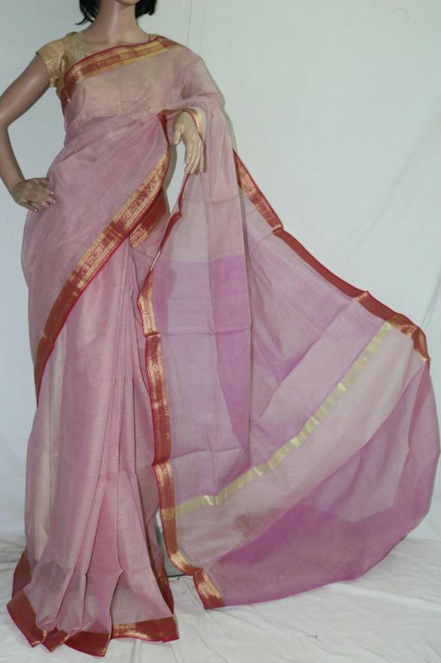 LIGHT PINK COTTON KOTA DORIA SAREE.