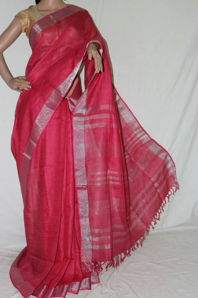 PINK COLOR PURE LINEN SAREE.