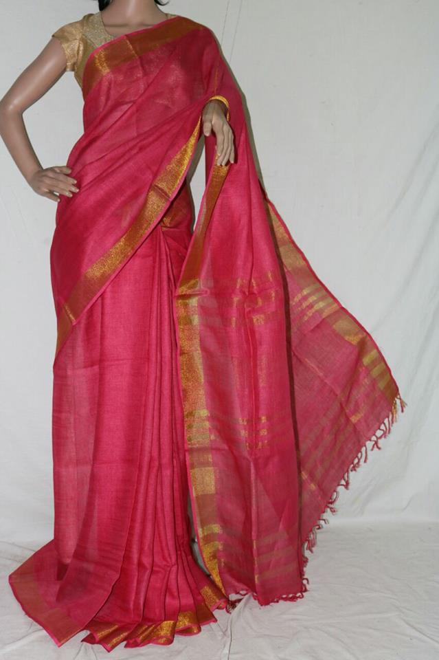 PINK COLOR PURE LINEN SAREE.