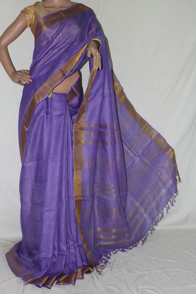 PURPLE COLOR PURE LINEN SAREE.