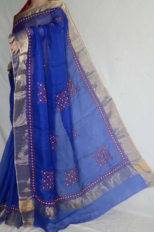 BLUE SILK KOTA SAREE WITH MUGGU WORK.