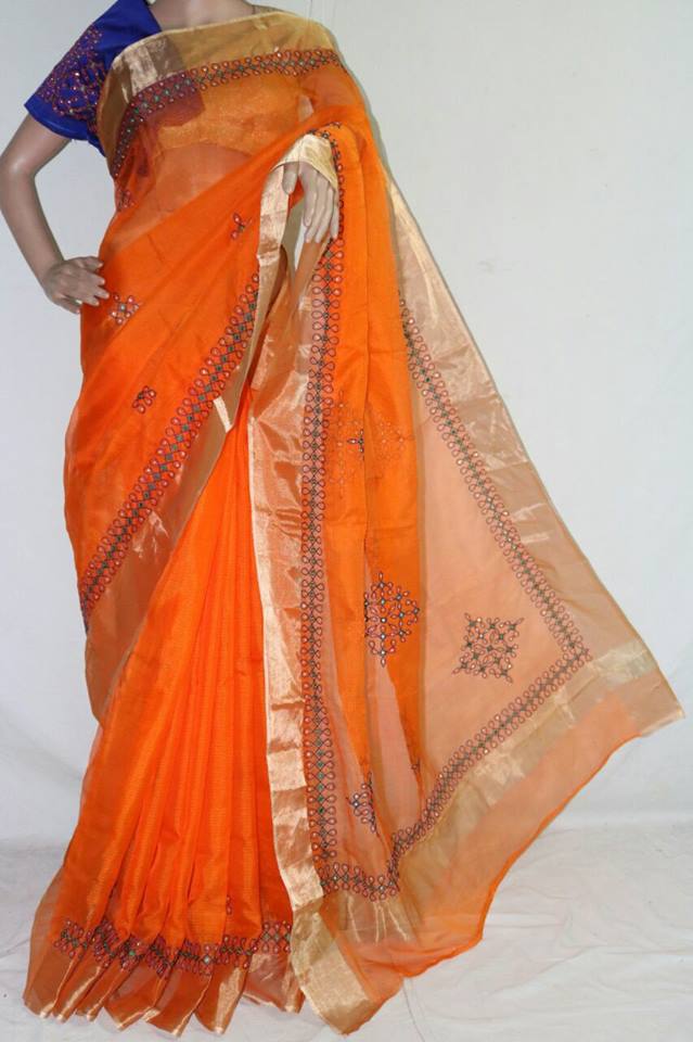 ORANGE SILK KOTA SAREE WITH MUGGU WORK.