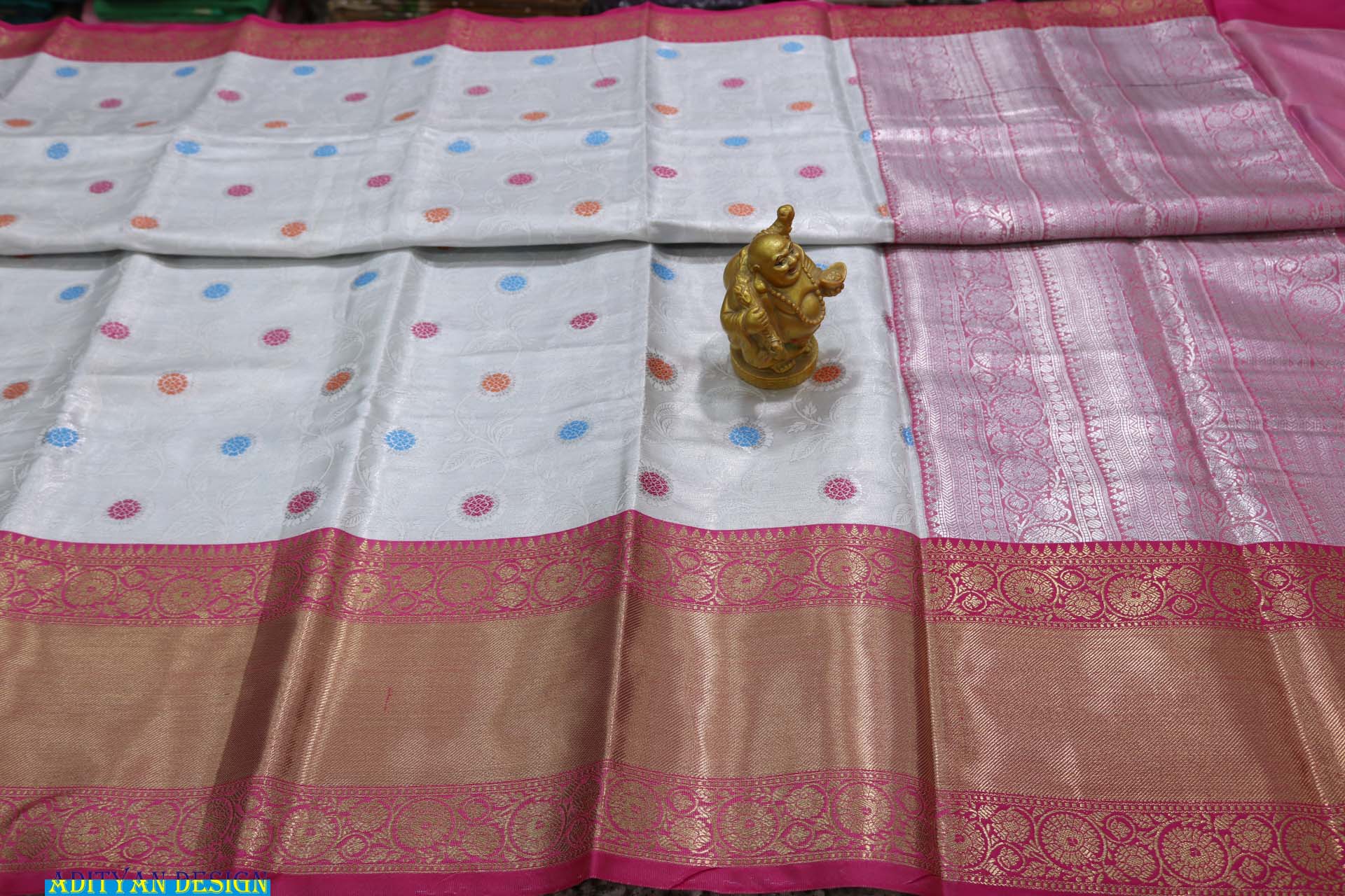 SILVER COLOR KANCHI FANCY PATTU SAREE.