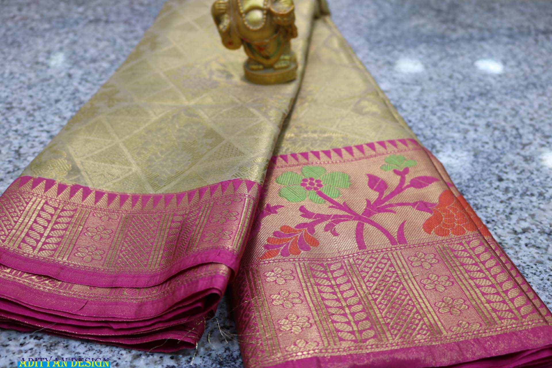 GOLD COLOR KANCHI PATTU FANCY SAREE.