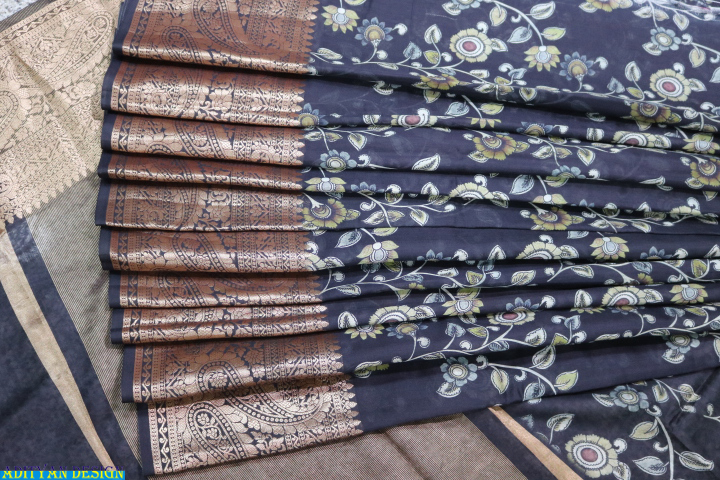 BLACK PURE SILK KALAMKARI SAREE.