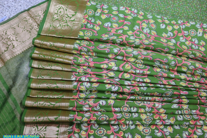 GREEN COLOR PURE SILK KALAMKARI SAREE.