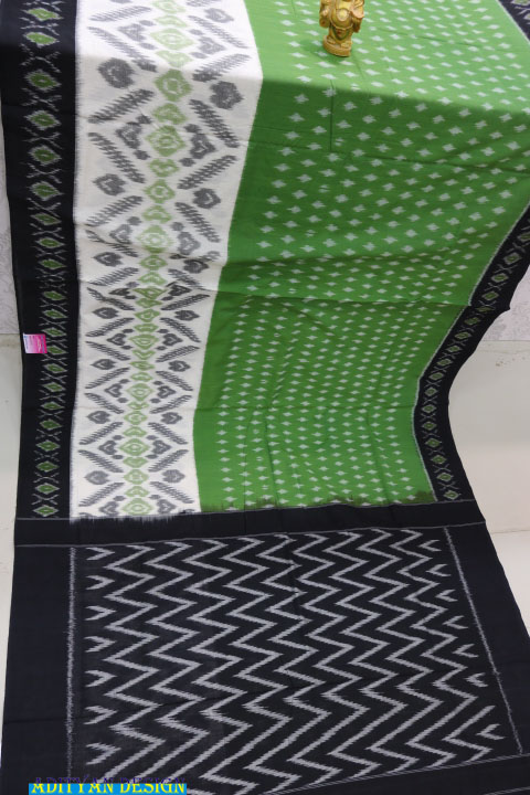 GREEN BLACK COLOR POCHAMPALLI IKKAT COTTON SAREE.