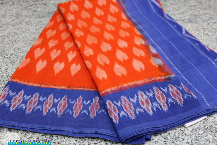 ORANGE POCHAMPALLI IKKAT COTTON SAREE