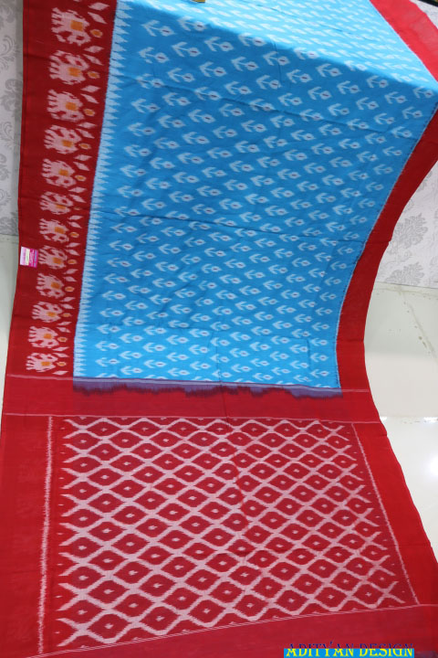 LIGHT BLUE POCHAMPALLI COTTON IKKAT SAREE.