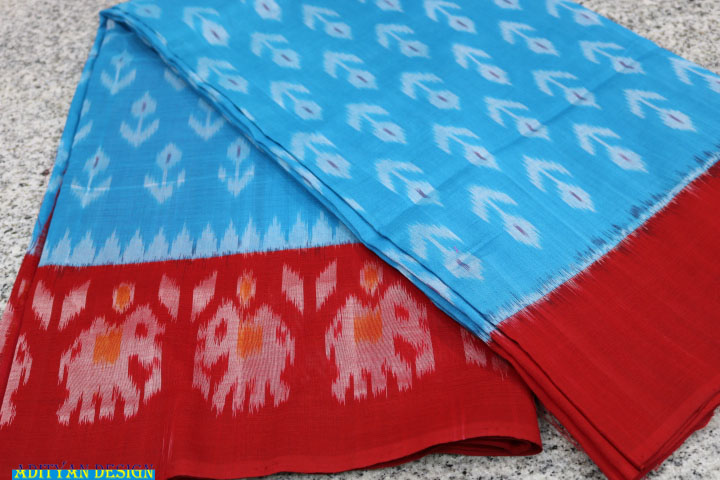 LIGHT BLUE POCHAMPALLI COTTON IKKAT SAREE.