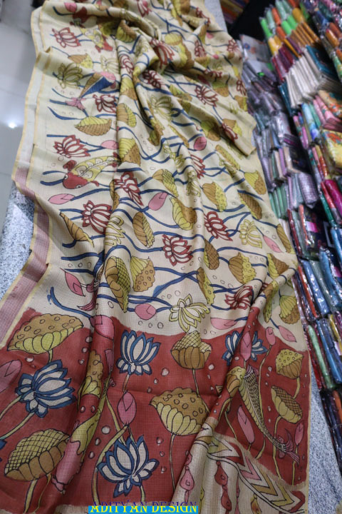 TUSSAR COLOR DOUBLE WEAVED SILK KOTA SAREE WITH PURE PEN KALAMKARI.