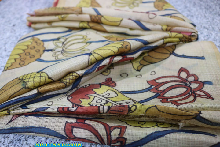 TUSSAR COLOR DOUBLE WEAVED SILK KOTA SAREE WITH PURE PEN KALAMKARI.