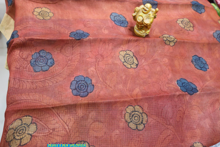 PURE SILK KOTA SAREE WITH PEN KALAMAKRI WORK.