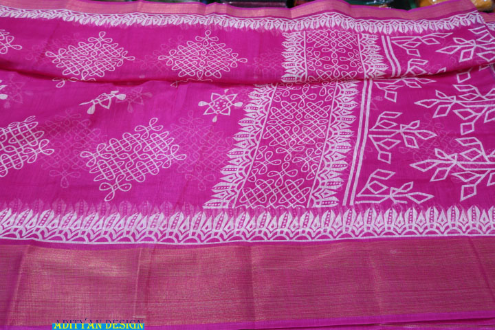 LINEN COTTON PRINTED SAREE.