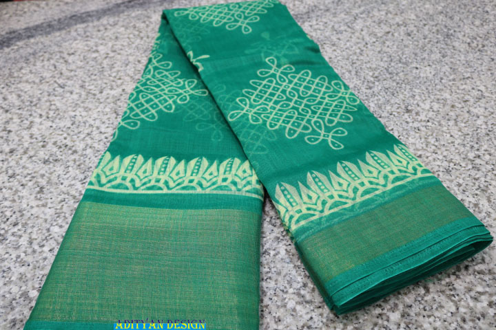 RAMA COLOR LINEN COTTON PRINTED SAREE.