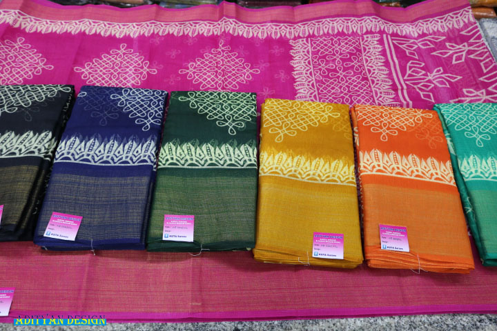 LINEN COTTON PRINTED SAREES FULL SET.