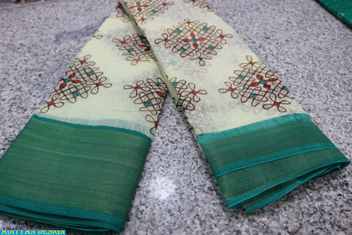 LINEN COTTON PRINTED SAREE.