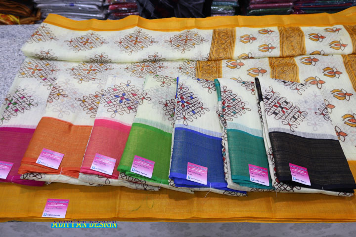 COTTON MUGGU PRINTED SAREES FULL SET.