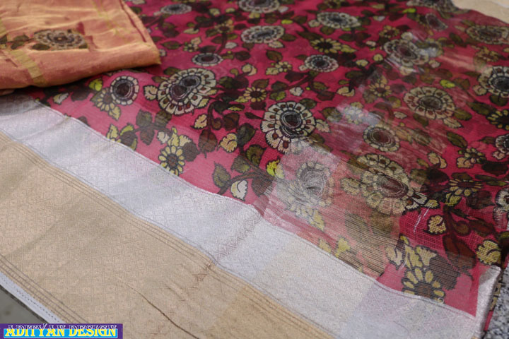 PINK  COLOR SILK KOTA SAREE WITH  KALAMKARI WORK.