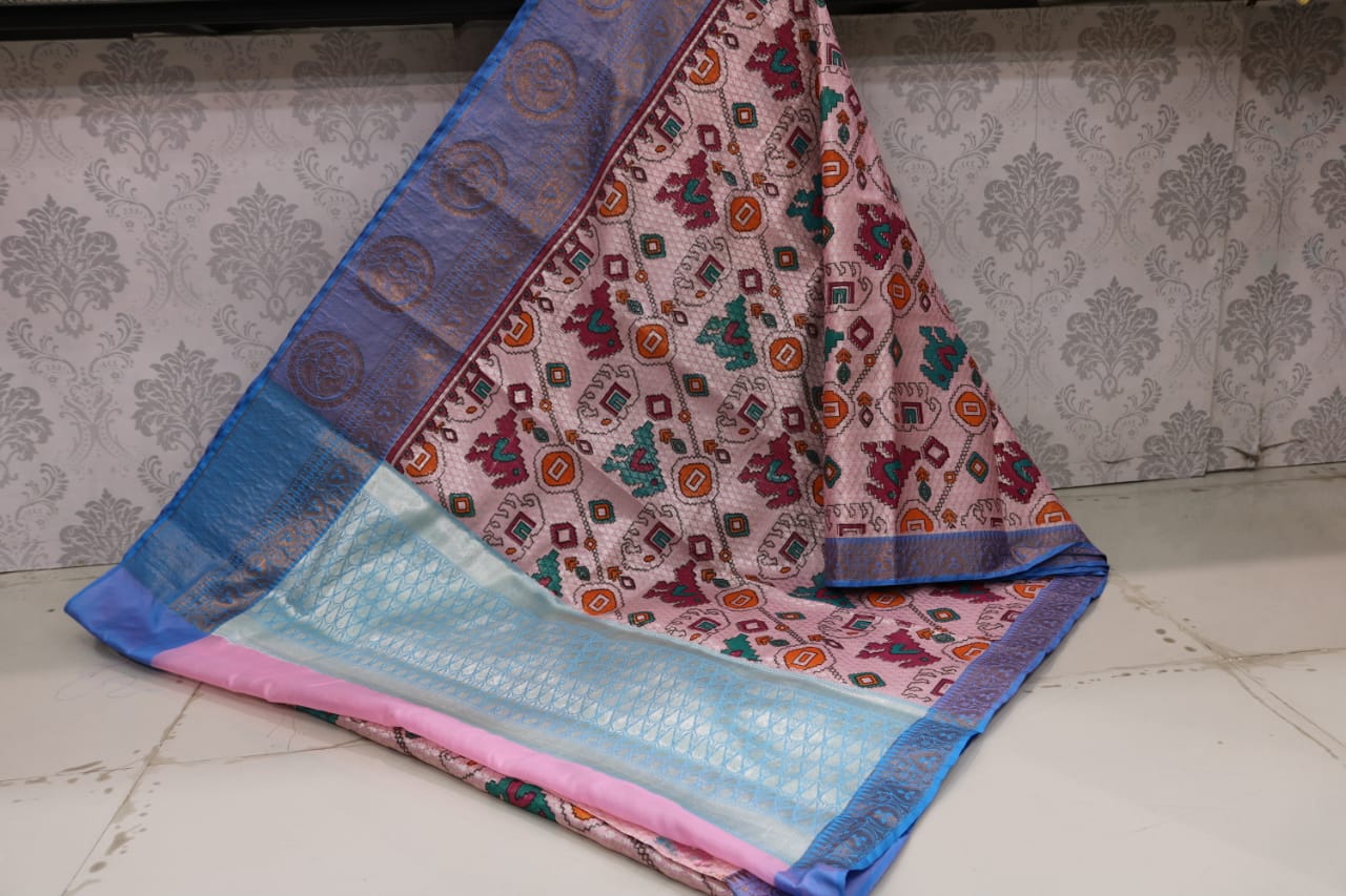 kalamkari printed Banaras fancy saree .