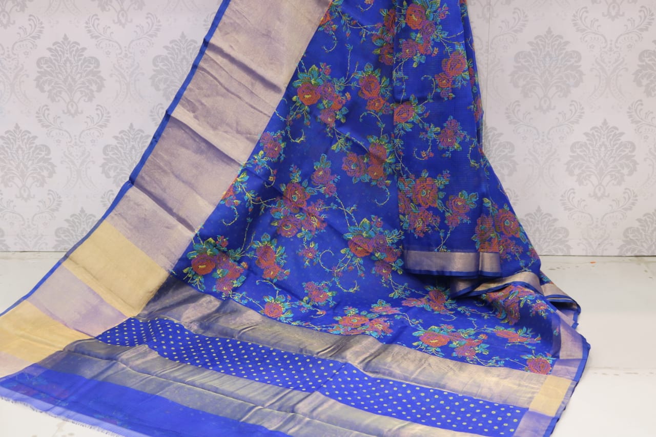 8 INCHES JARI BORDER SILK KOTA SAREE WITH PINTE .