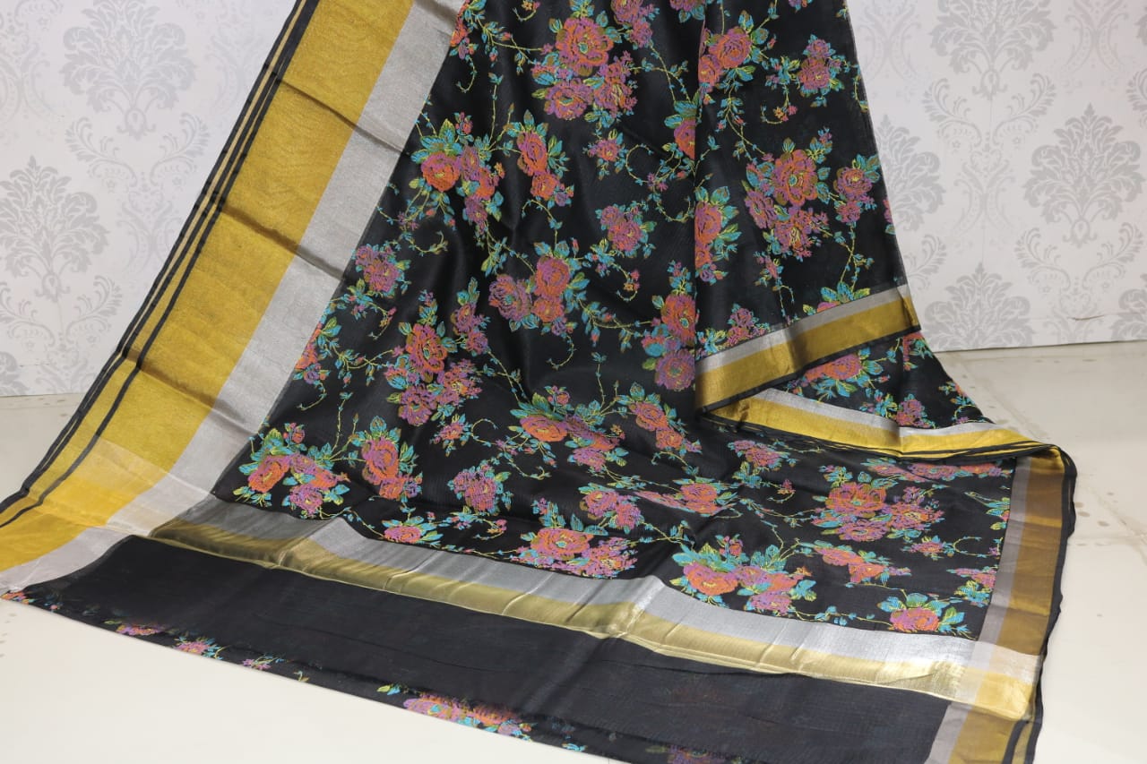 8 INCHES JARI BORDER SILK KOTA SAREE WITH PINTE .