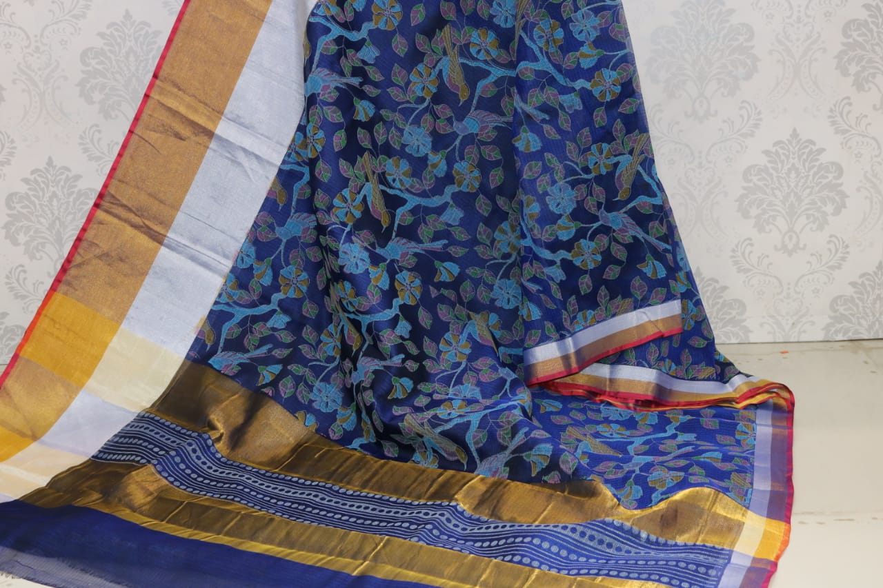 8 INCHES JARI BORDER SILK KOTA SAREE WITH PINTE .