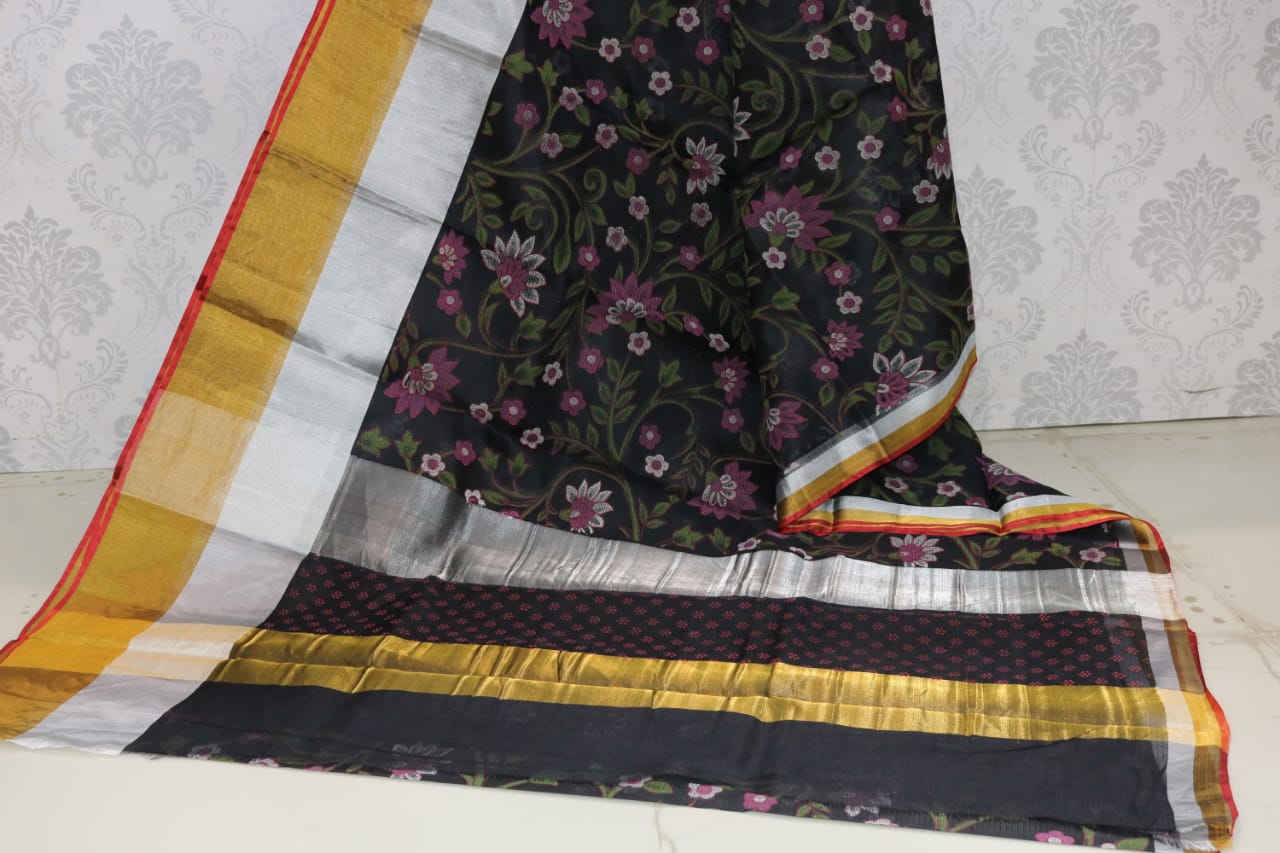 8 INCHES JARI BORDER SILK KOTA SAREE WITH PINTE .