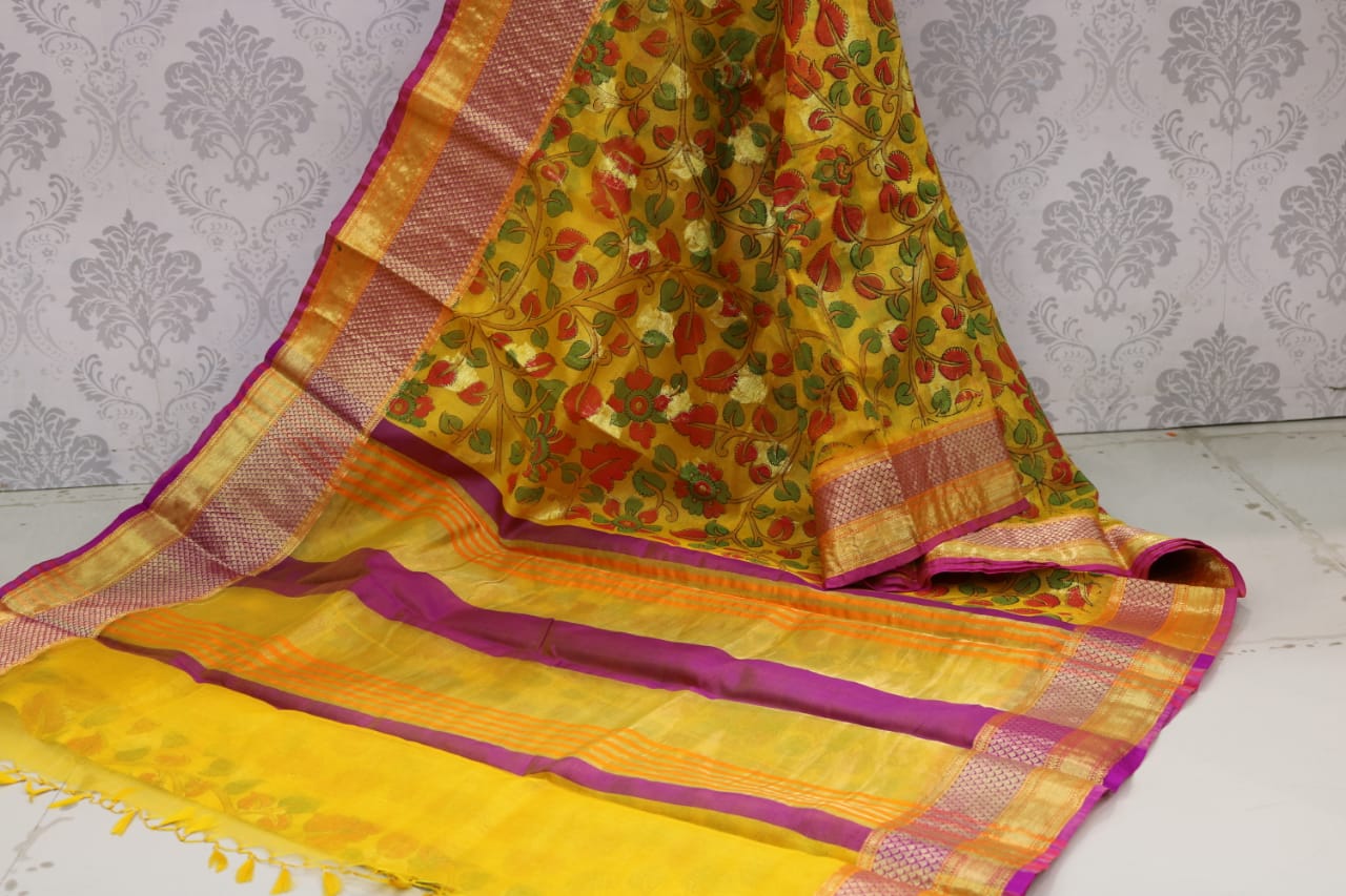   8 INCHES JARI BORDER CHANDERI SAREE WITH PINTE .